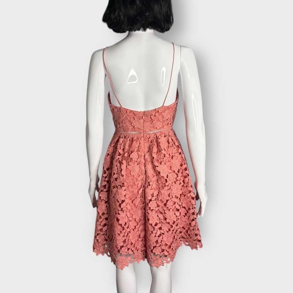 Oak + Fort Coral Pink, Floral Lace Overlay, Spaghetti Strap Dress - Picture 5 of 7